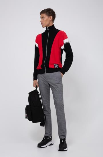 Sweter Rozpinany HUGO Oversize Fit Czerwone Męskie (Pl23935)